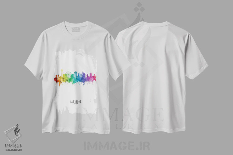 تیشرت سفید طرح دار – تیشرت گرافیکی رنگی ,خط افق قدی لاس وگاس نوادا رنگین کمانی اثر مایکل تامپست فروشگاه ایماژ