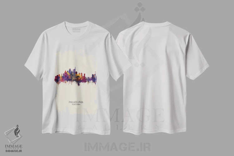 تیشرت سفید طرح دار – تیشرت هنری ,خط افق فیلادلفیا پنسیلوانیا در پاییز اثر مایکل تامپست فروشگاه ایماژ