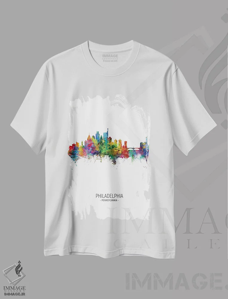 تیشرت سفید طرح دار – تیشرت شهری ,خط افق پرتره فیلادلفیا اثر مایکل تامپست immage.ir
