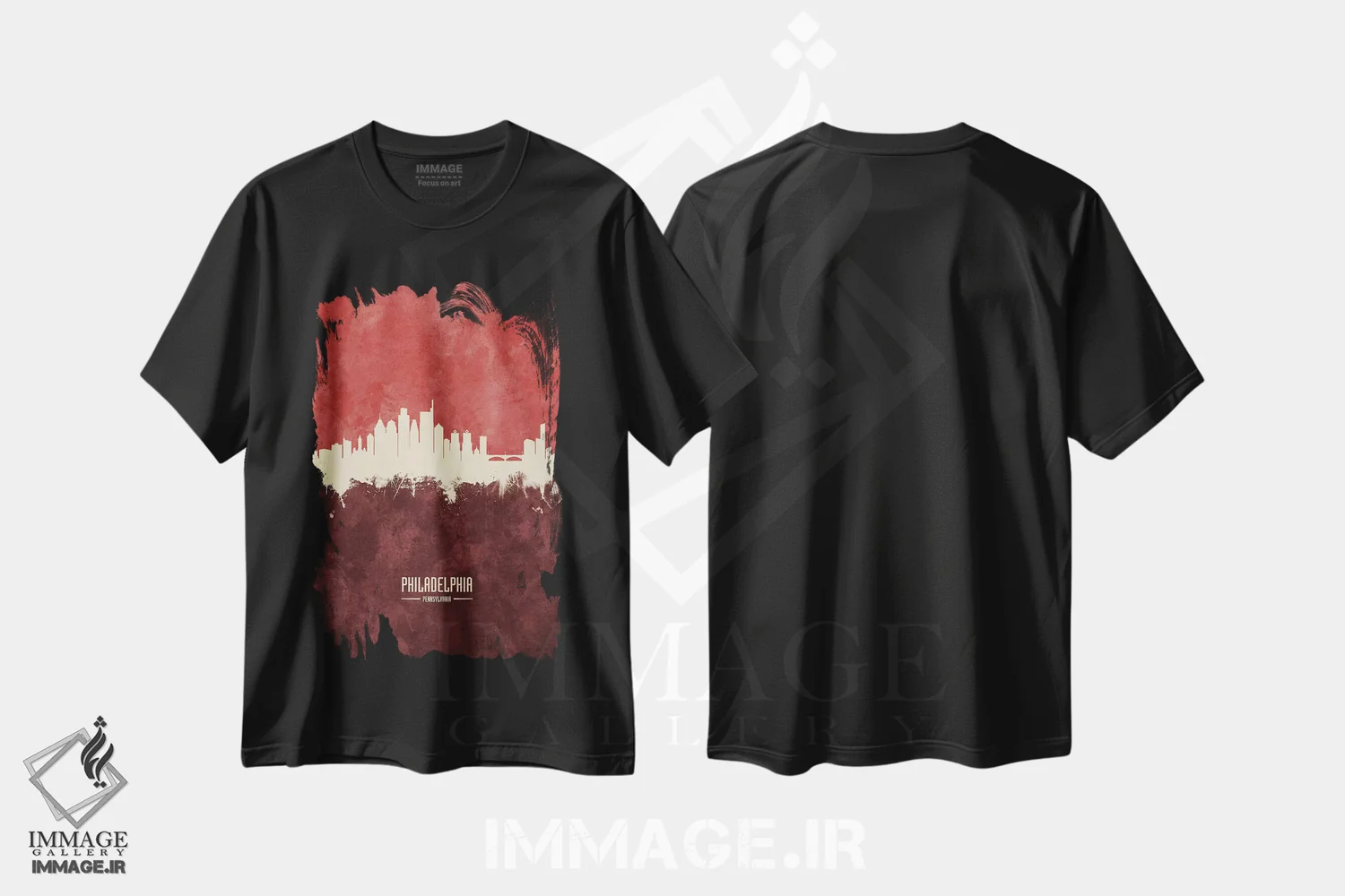 تیشرت مشکی طرح دار – تیشرت مدرن ,خط افق فیلادلفیا بورگاندی اثر مایکل تامپست immage.ir