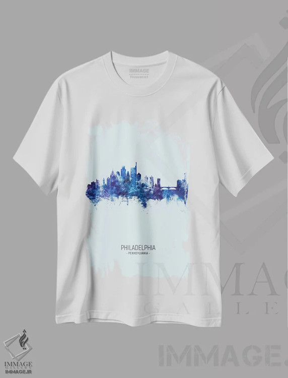 تیشرت سفید طرح دار – تیشرت شهری ,خط افق پرتره فیلادلفیا آبی تیره اثر مایکل تامپست immage.ir