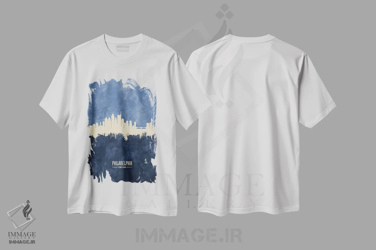 تیشرت سفید طرح دار – تیشرت شهری ,خط افق فیلادلفیا پنسیلوانیا سرمه ای اثر مایکل تامپست فروشگاه ایماژ