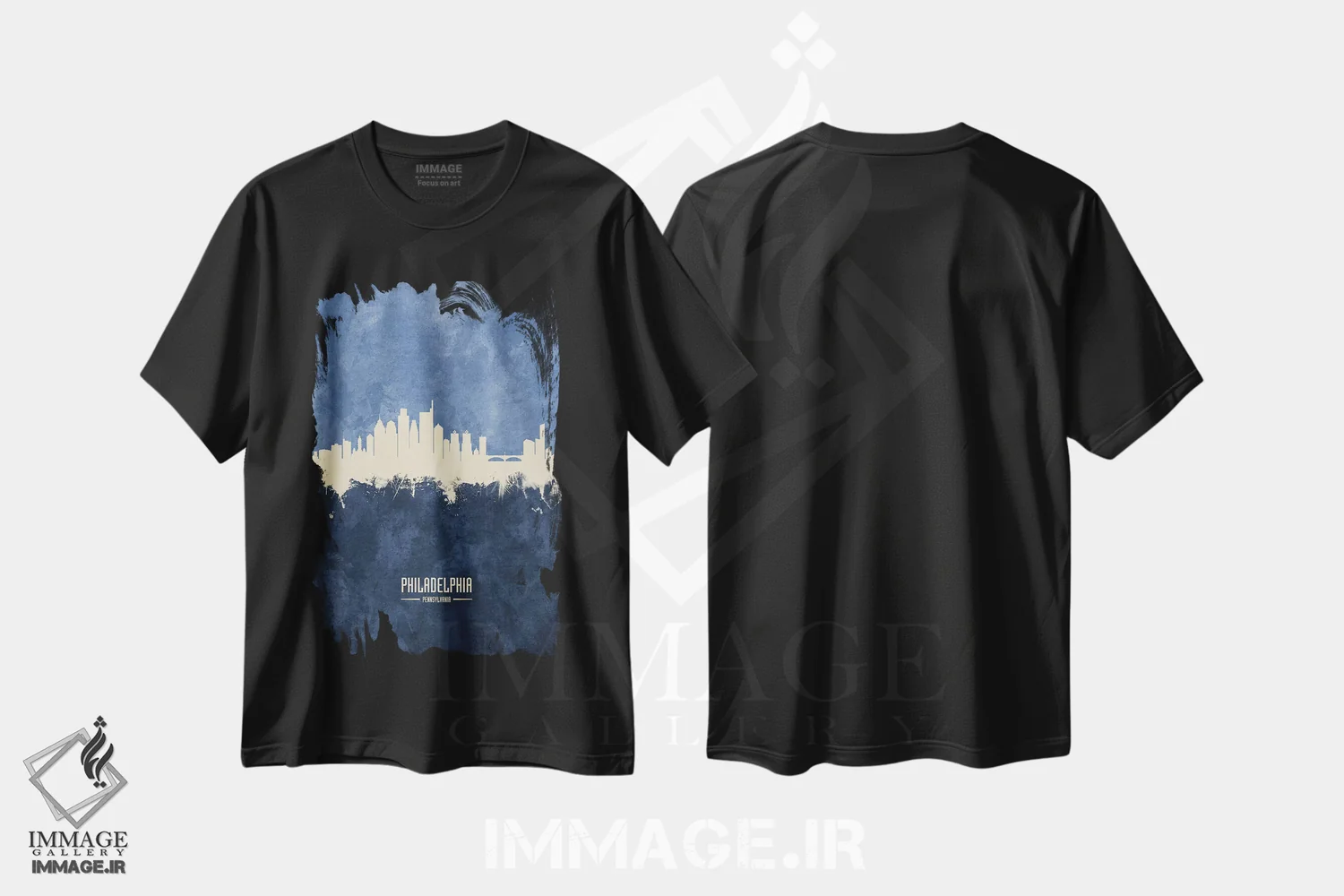 تیشرت مشکی طرح دار – تیشرت شهری ,خط افق فیلادلفیا پنسیلوانیا سرمه ای اثر مایکل تامپست immage.ir