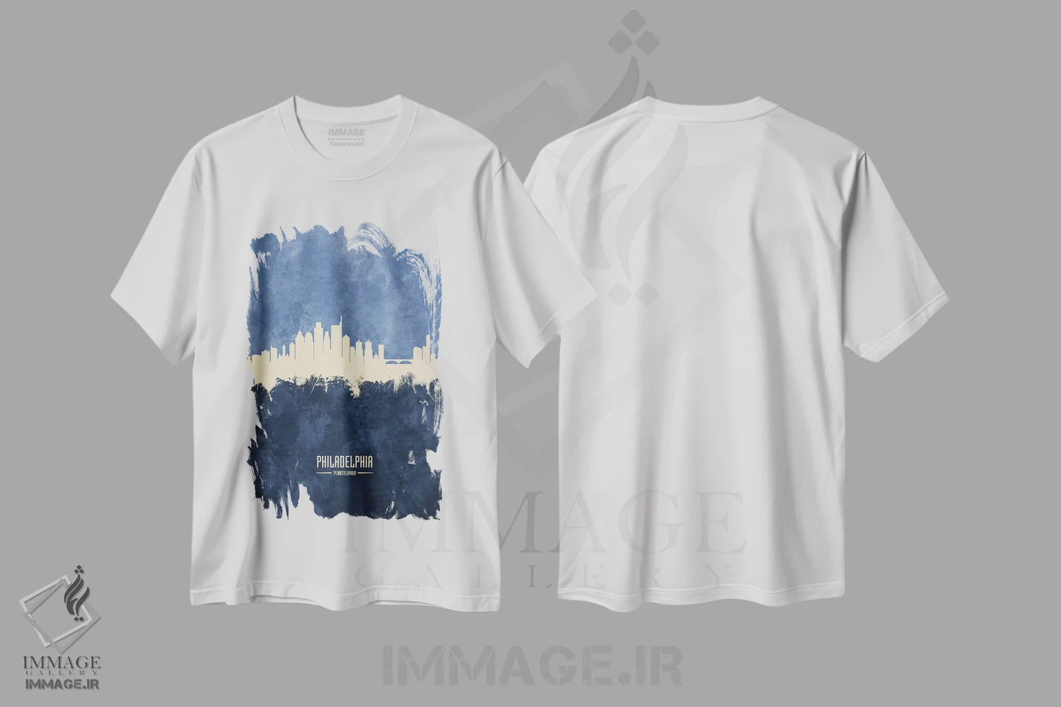 تیشرت سفید طرح دار – تیشرت شهری ,خط افق فیلادلفیا پنسیلوانیا سرمه ای اثر مایکل تامپست فروشگاه ایماژ