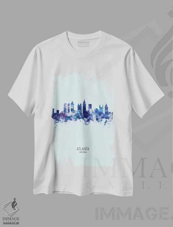 تیشرت سفید طرح دار – تیشرت شهری ,خط افق آتلانتا جورجیا پرتره آبی تیره اثر مایکل تامپست immage.ir