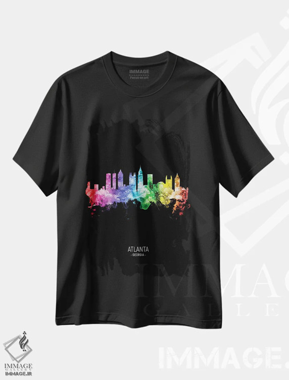 تیشرت مشکی طرح دار – تیشرت اسپرت ,منظرهٔ پرتره آتلانتا جورجیا با رنگین کمان و مشکی اثر مایکل تامپست immage.ir