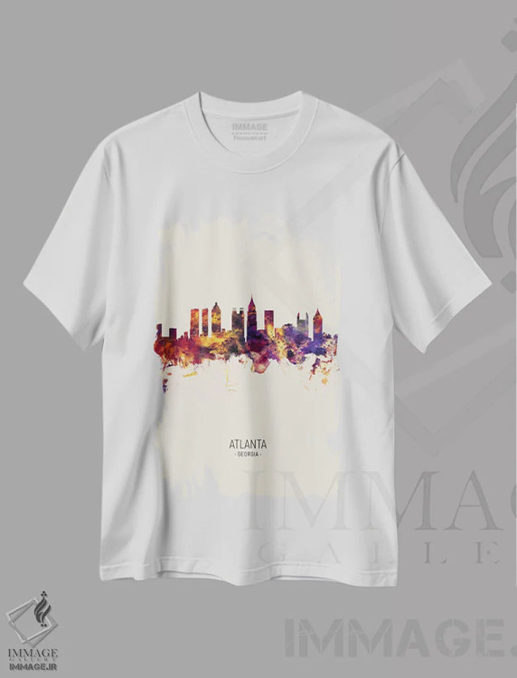 تیشرت سفید طرح دار – تیشرت پاییزی ,منظرهٔ آتلانتا جورجیا در پاییز اثر مایکل تامپست فروشگاه ایماژ