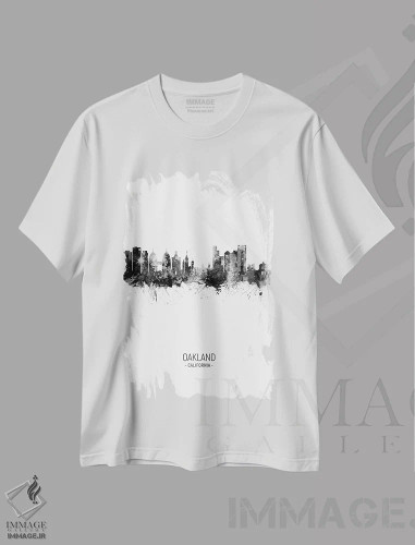 تیشرت سفید طرح دار – تیشرت مینیمال ,منظرهٔ پرتره اوکلند کالیفرنیا اثر مایکل تامپست فروشگاه ایماژ