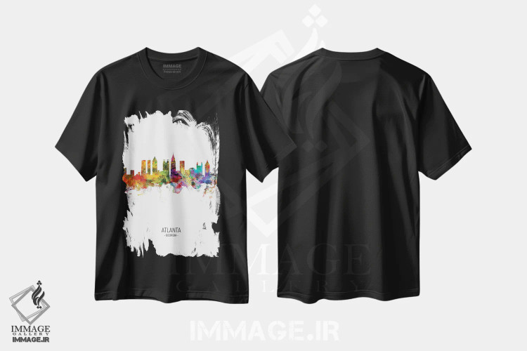 تیشرت مشکی طرح دار – تیشرت سفر ,منظرهٔ پرتره آتلانتا جورجیا اثر مایکل تامپست فروشگاه ایماژ