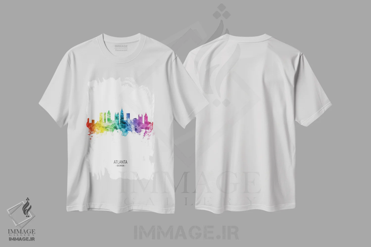 تیشرت سفید طرح دار – تیشرت گرافیکی ,منظرهٔ آتلانتا جورجیا با رنگین کمان اثر مایکل تامپست immage.ir