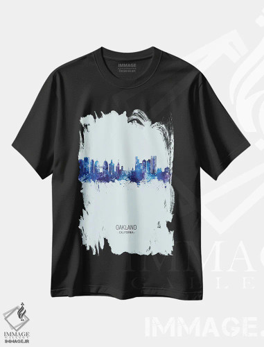 تیشرت مشکی طرح دار – تیشرت شهری ,منظرهٔ پرتره اوکلند کالیفرنیا با آبی تیره اثر مایکل تامپست فروشگاه ایماژ