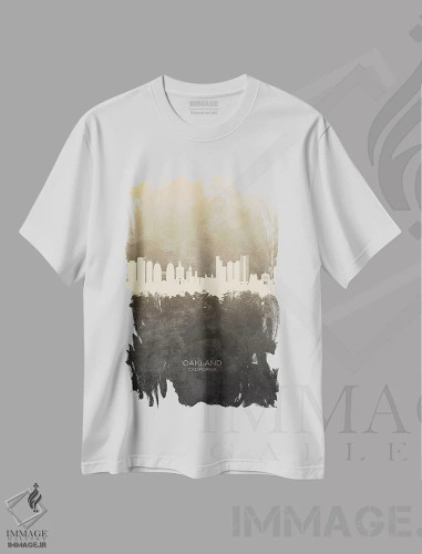 تیشرت سفید طرح دار – تیشرت مینیمال ,منظرهٔ اوکلند کالیفرنیا با رنگ تاپ اثر مایکل تامپست فروشگاه ایماژ