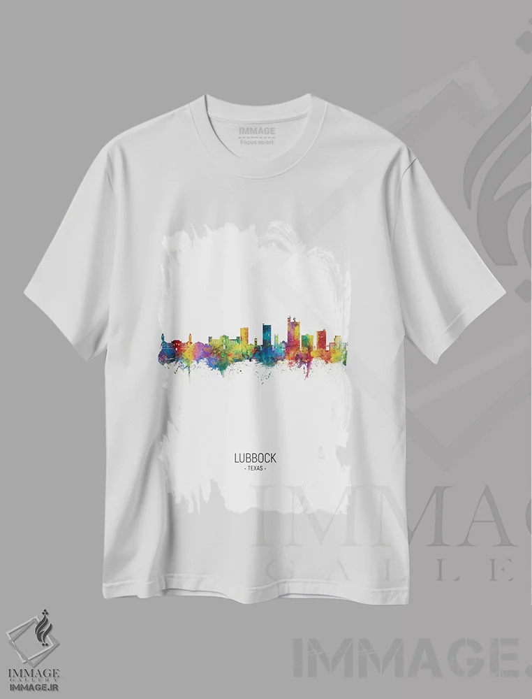 تیشرت سفید طرح دار – تیشرت گرافیکی ,منظرهٔ پرتره لوبوک، تگزاس اثر مایکل تامپست فروشگاه ایماژ