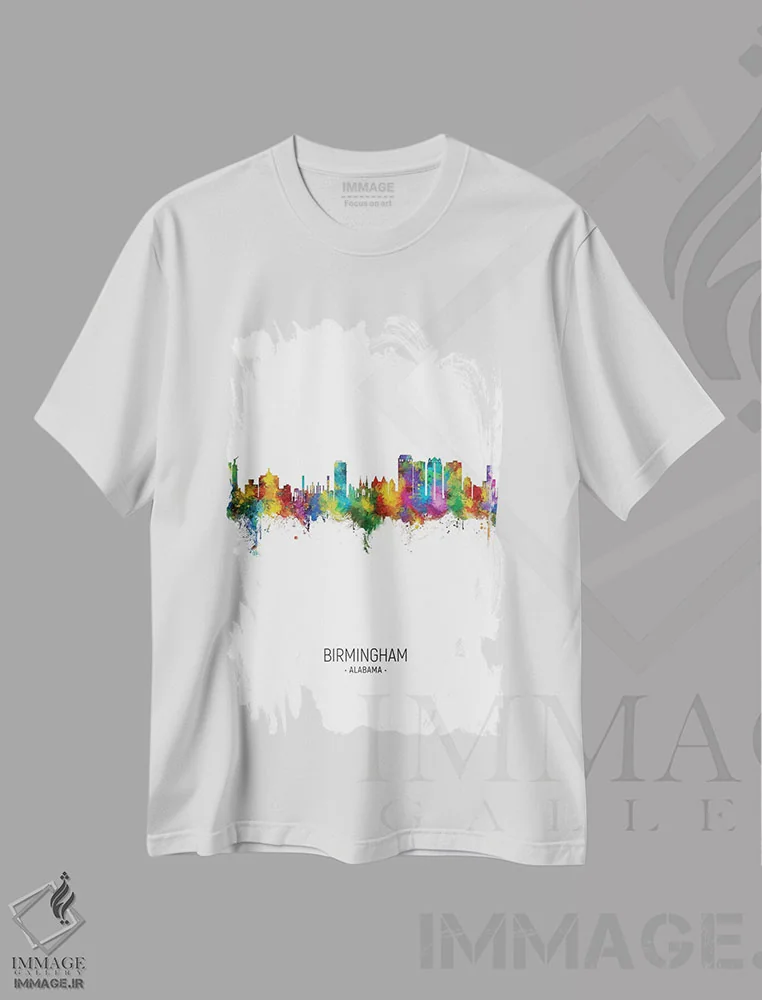 تیشرت سفید طرح دار – تیشرت هنری ,منظرهٔ پرتره بیرمنگام، آلاباما اثر مایکل تامپست فروشگاه ایماژ