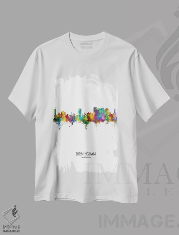تیشرت سفید طرح دار – تیشرت هنری ,منظرهٔ پرتره بیرمنگام، آلاباما اثر مایکل تامپست فروشگاه ایماژ