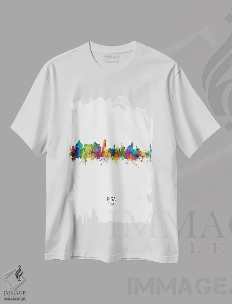 تیشرت سفید طرح دار – تیشرت هنری ,منظرهٔ پرتره پیزا، ایتالیا اثر مایکل تامپست immage.ir