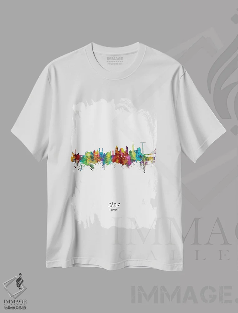 تیشرت سفید طرح دار – تیشرت طبیعت ,منظرهٔ پرتره کادیس، اسپانیا اثر مایکل تامپست فروشگاه ایماژ