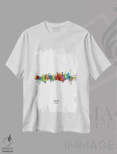 تیشرت سفید طرح دار – تیشرت طبیعت ,منظرهٔ پرتره کادیس، اسپانیا اثر مایکل تامپست فروشگاه ایماژ