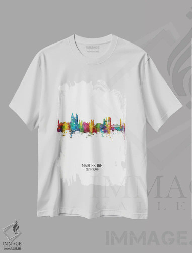تیشرت سفید طرح دار – تیشرت شهری ,منظرهٔ پرتره ماگدبورگ، آلمان اثر مایکل تامپست فروشگاه ایماژ