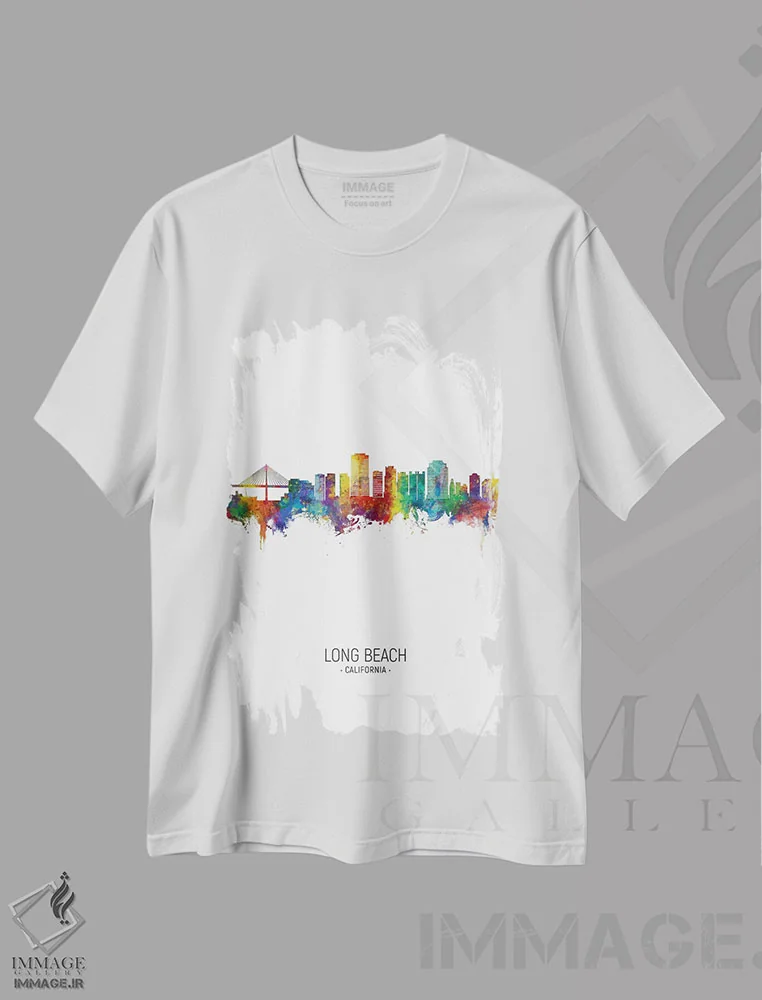 تیشرت سفید طرح دار – تیشرت ساحلی ,نمای عمودی خط افق لانگ بیچ، کالیفرنیا اثر مایکل تامپست immage.ir