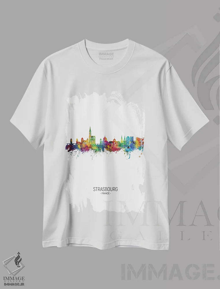 تیشرت سفید طرح دار – تیشرت فرانسوی ,نمای عمودی خط افق استراسبورگ، فرانسه اثر مایکل تامپست فروشگاه ایماژ
