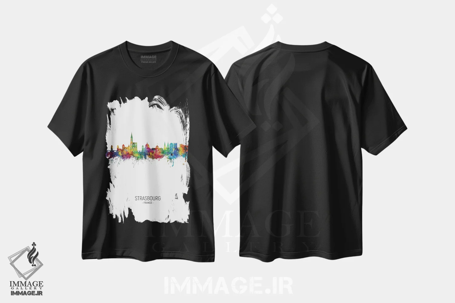 تیشرت مشکی طرح دار – تیشرت فرانسوی ,نمای عمودی خط افق استراسبورگ، فرانسه اثر مایکل تامپست immage.ir