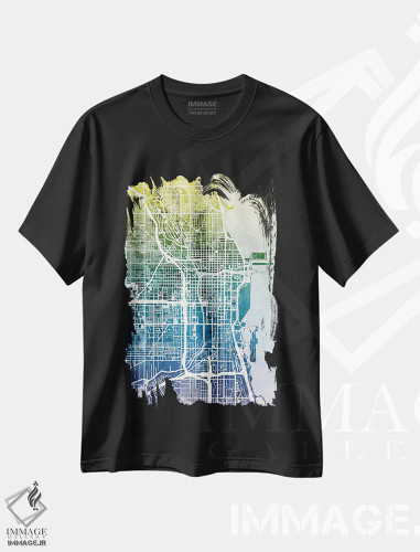 تیشرت مشکی طرح دار – تیشرت آبستره ,Illinois, USA,نقشه گرادیانی شیکاگو، ایلینوی، آمریکا اثر مایکل تامپست فروشگاه ایماژ
