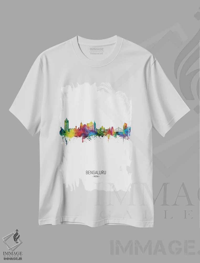تیشرت سفید طرح دار – تیشرت هنری ,نمای عمودی خط افق بنگلور، هند اثر مایکل تامپست فروشگاه ایماژ