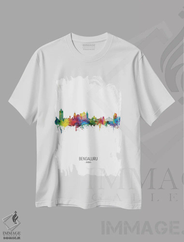 تیشرت سفید طرح دار – تیشرت هنری ,نمای عمودی خط افق بنگلور، هند اثر مایکل تامپست فروشگاه ایماژ