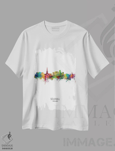 تیشرت سفید طرح دار – تیشرت تایپوگرافی ,نمای عمودی خط افق سولیهال، انگلستان اثر مایکل تامپست فروشگاه ایماژ