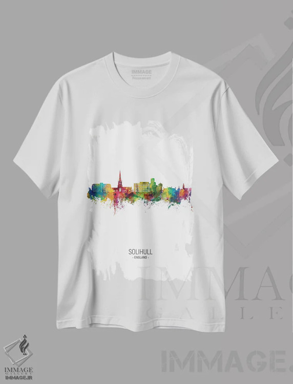 تیشرت سفید طرح دار – تیشرت تایپوگرافی ,نمای عمودی خط افق سولیهال، انگلستان اثر مایکل تامپست فروشگاه ایماژ
