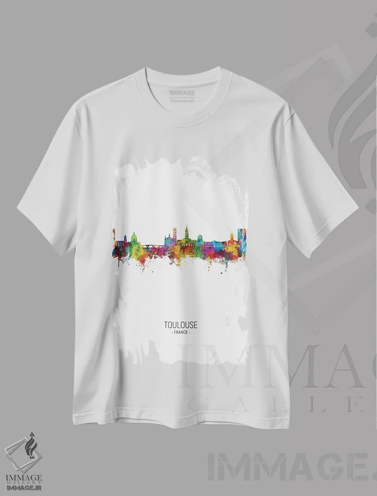 تیشرت سفید طرح دار – تیشرت فرانسوی ,نمای عمودی خط افق تولوز، فرانسه اثر مایکل تامپست فروشگاه ایماژ
