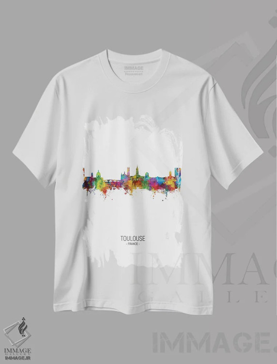 تیشرت سفید طرح دار – تیشرت فرانسوی ,نمای عمودی خط افق تولوز، فرانسه اثر مایکل تامپست فروشگاه ایماژ