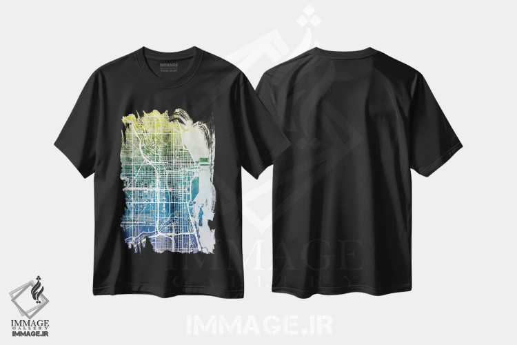 تیشرت مشکی طرح دار – تیشرت آبستره ,Illinois, USA,نقشه گرادیانی شیکاگو، ایلینوی، آمریکا اثر مایکل تامپست فروشگاه ایماژ