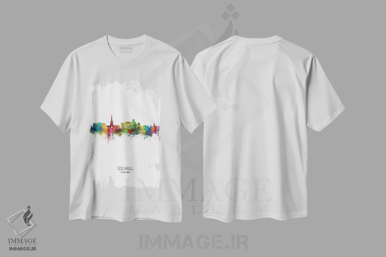 تیشرت سفید طرح دار – تیشرت تایپوگرافی ,نمای عمودی خط افق سولیهال، انگلستان اثر مایکل تامپست فروشگاه ایماژ