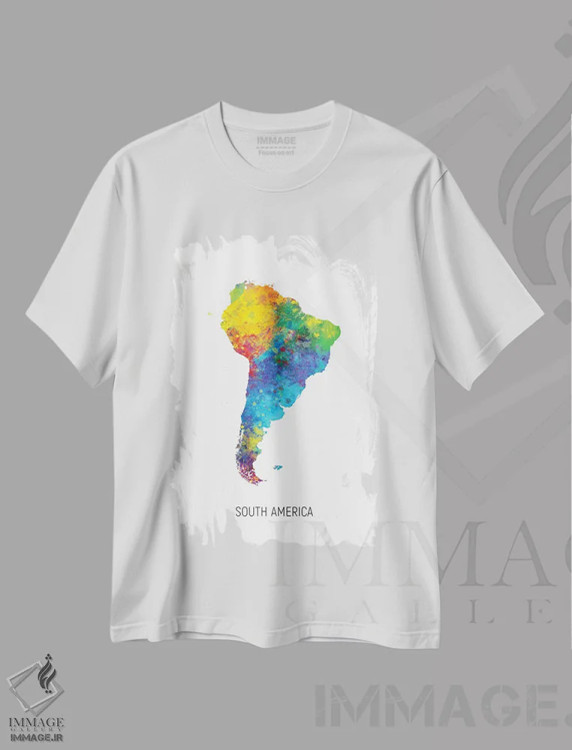 تیشرت سفید طرح دار – تیشرت نقشه ,نقشه آمریکای جنوبی اثر مایکل تامپست فروشگاه ایماژ