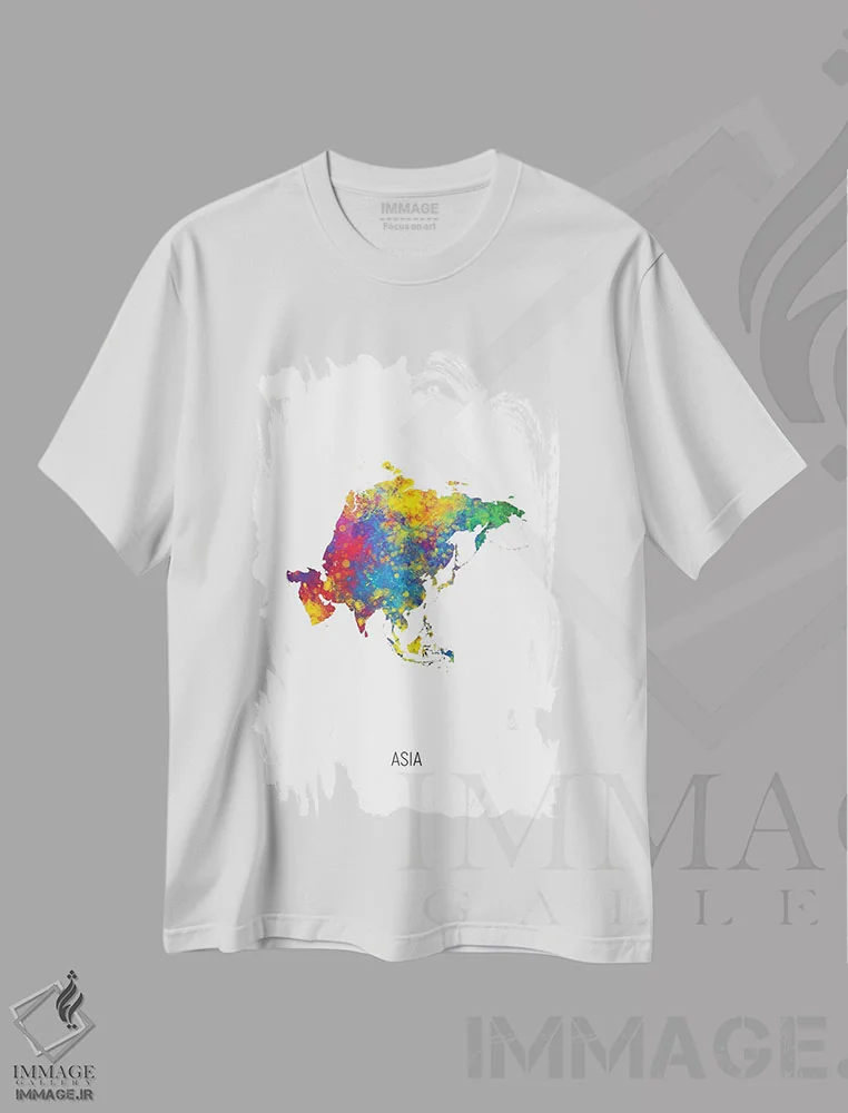 تیشرت سفید طرح دار – تیشرت هنری ,نقشه آسیا اثر مایکل تامپست immage.ir
