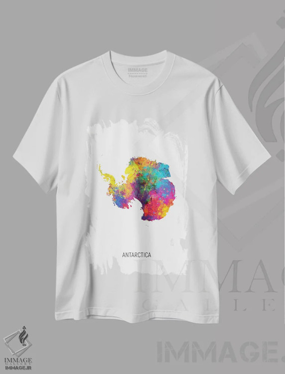 تیشرت سفید طرح دار – تیشرت مینیمال ,نقشه جنوبگان اثر مایکل تامپست فروشگاه ایماژ