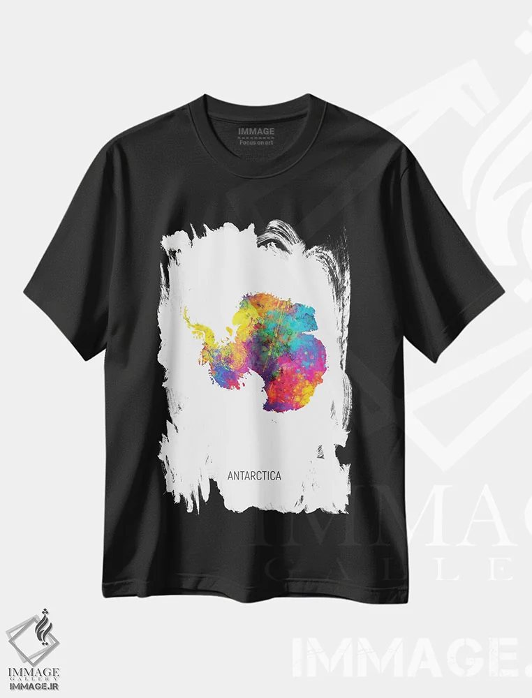 تیشرت مشکی طرح دار – تیشرت مینیمال ,نقشه جنوبگان اثر مایکل تامپست immage.ir