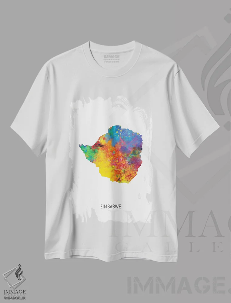 تیشرت سفید طرح دار – تیشرت فرهنگی آفریقایی ,نقشه زیمبابوه اثر مایکل تامپست immage.ir