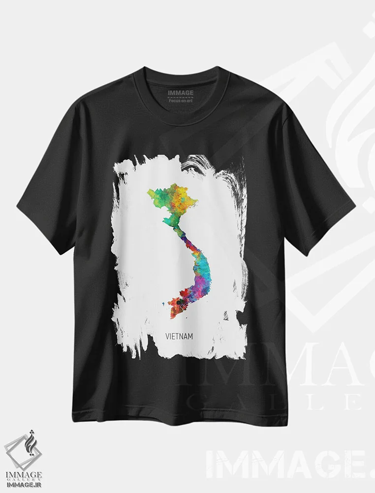 تیشرت مشکی طرح دار – تیشرت گرافیکی ,نقشه ویتنام اثر مایکل تامپست فروشگاه ایماژ