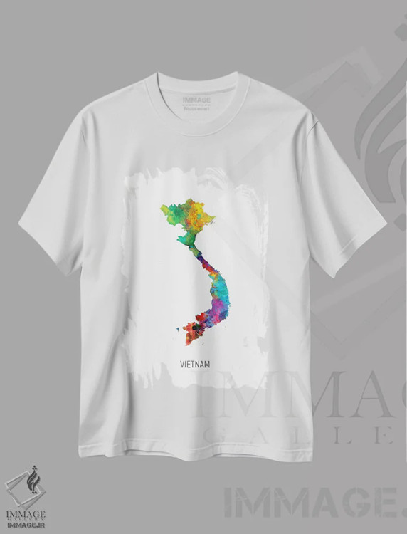 تیشرت سفید طرح دار – تیشرت گرافیکی ,نقشه ویتنام اثر مایکل تامپست immage.ir