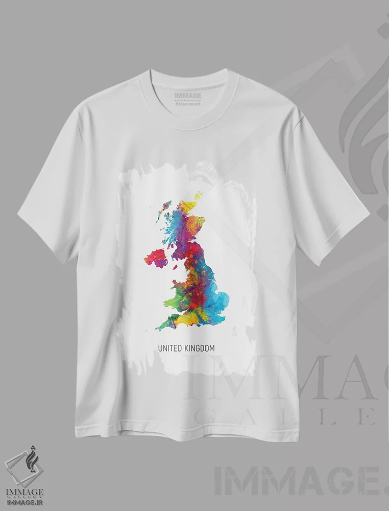 تیشرت سفید طرح دار – تیشرت اروپایی ,نقشه بریتانیا اثر مایکل تامپست فروشگاه ایماژ