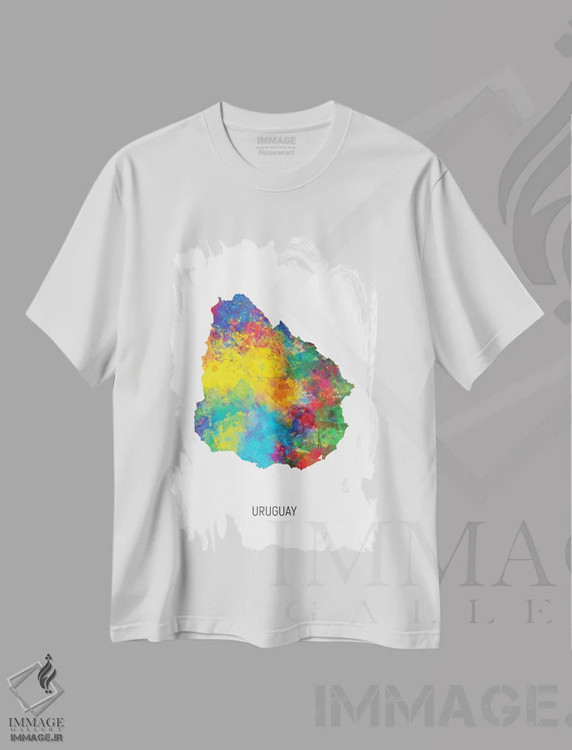 تیشرت سفید طرح دار – تیشرت هنری ,نقشه اروگوئه اثر مایکل تامپست فروشگاه ایماژ