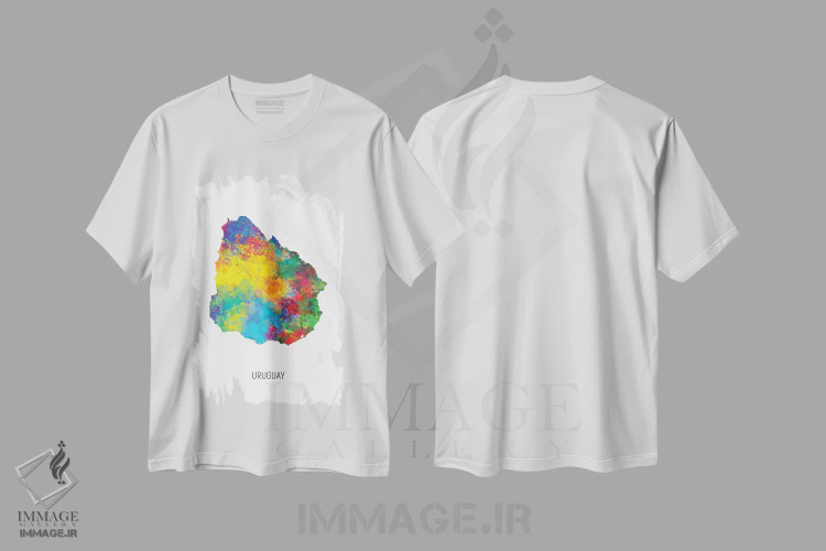 تیشرت سفید طرح دار – تیشرت هنری ,نقشه اروگوئه اثر مایکل تامپست فروشگاه ایماژ