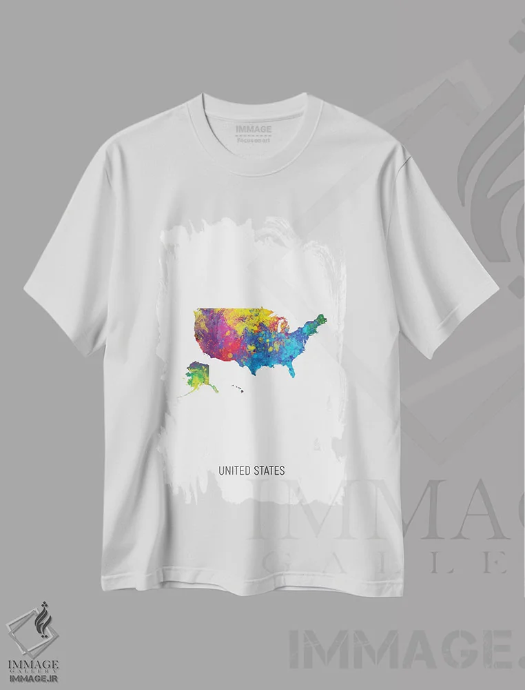 تیشرت سفید طرح دار – تیشرت مدرن ,نقشه ایالات متحده آمریکا اثر مایکل تامپست immage.ir