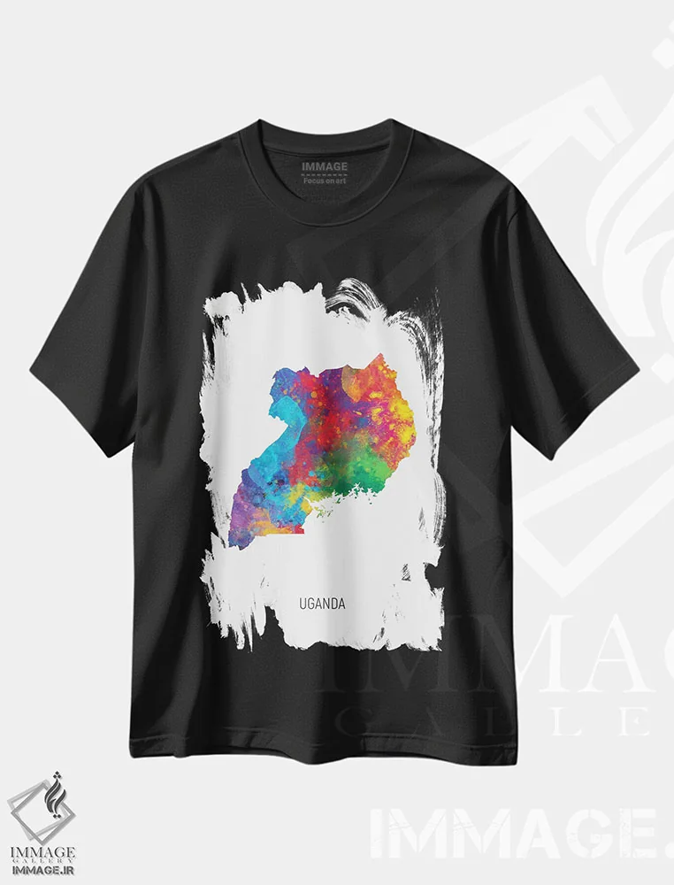تیشرت مشکی طرح دار – تیشرت طبیعت ,نقشه اوگاندا اثر مایکل تامپست فروشگاه ایماژ