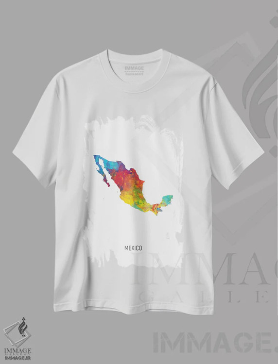 تیشرت سفید طرح دار – تیشرت رنگی ,نقشه مکزیک اثر مایکل تامپست فروشگاه ایماژ