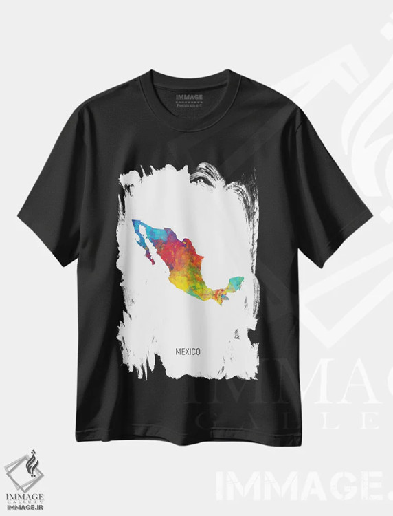 تیشرت مشکی طرح دار – تیشرت رنگی ,نقشه مکزیک اثر مایکل تامپست immage.ir