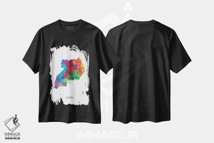 تیشرت مشکی طرح دار – تیشرت طبیعت ,نقشه اوگاندا اثر مایکل تامپست فروشگاه ایماژ